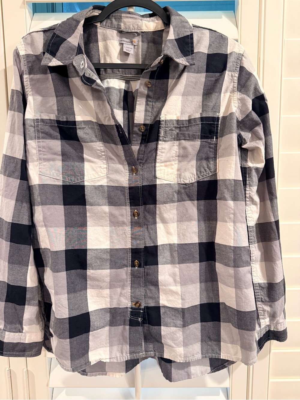 Carhartt Women's Black and White Plaid Button-Down Shirt size L